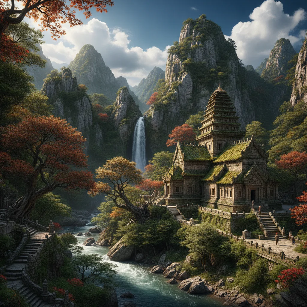 Древний храм на фоне гор
