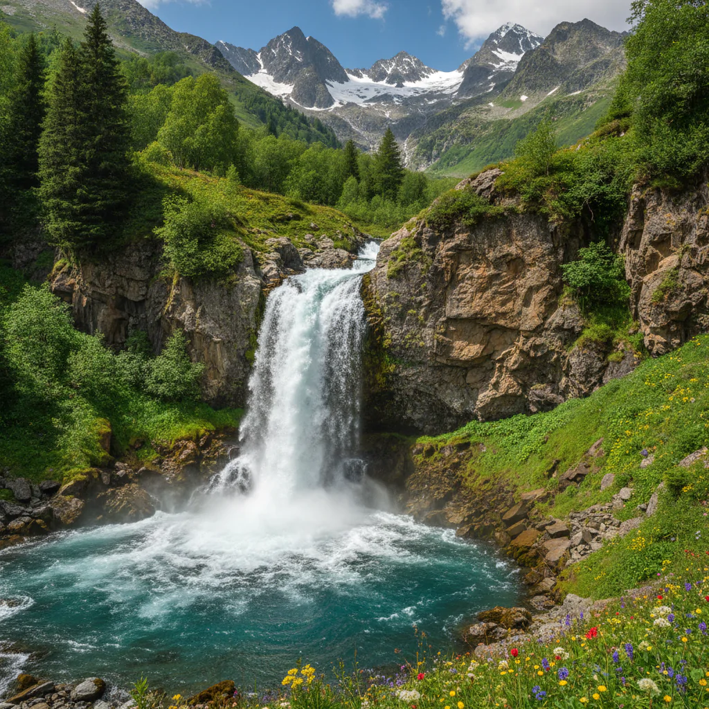 Водопад в горах Домбая