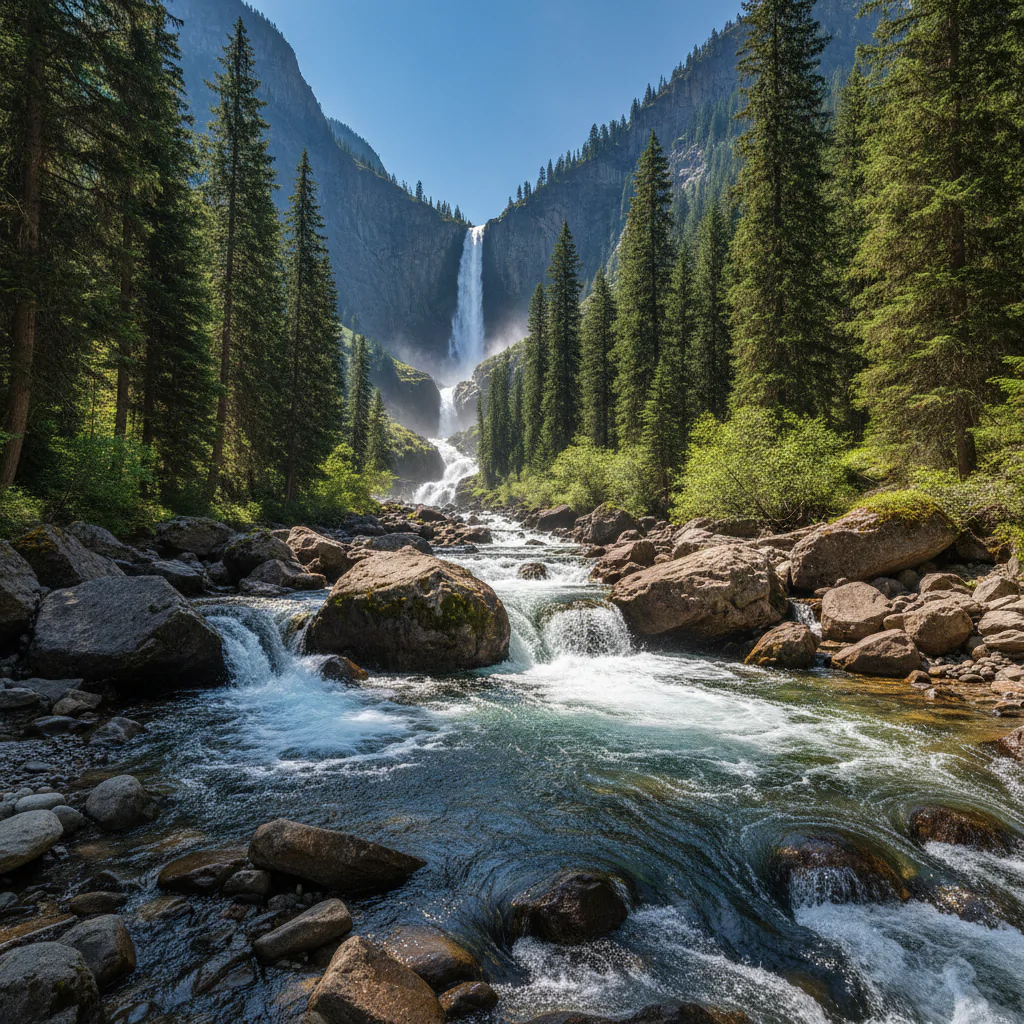 Горная река с водопадом