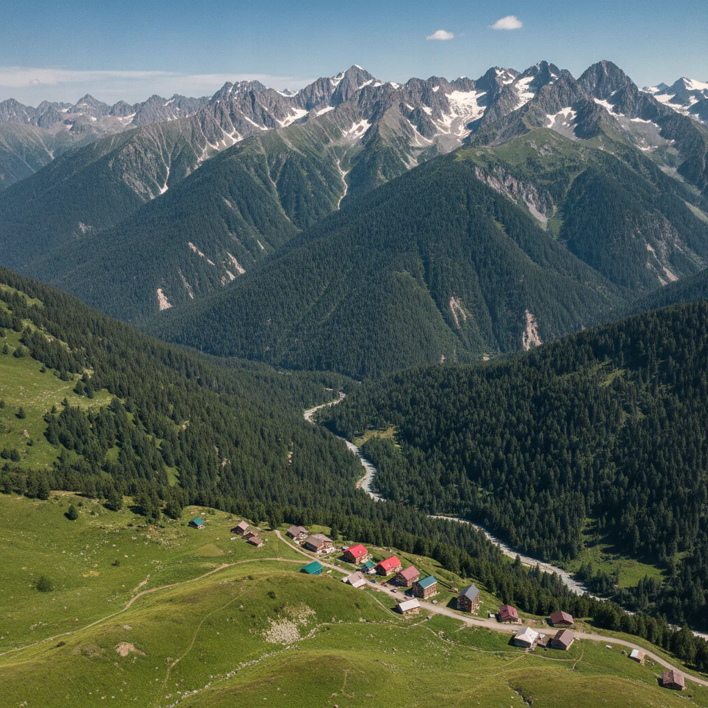 Панорама Домбая с высоты