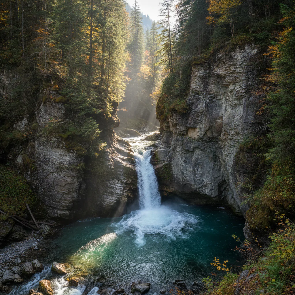 Горный водопад в ущелье